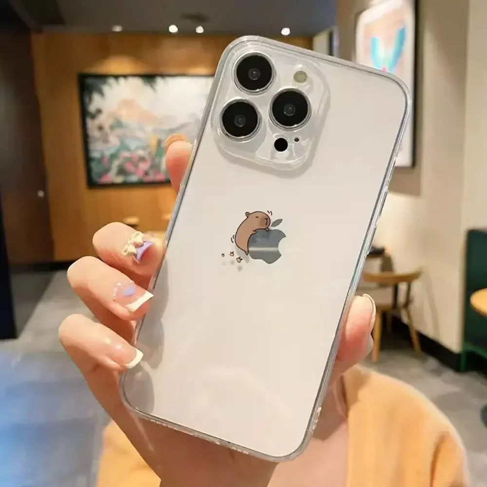 Cartoon Tier Capybara Paar Telefon Fall für IPhone 13 12 11 14 15 Pro XS MAX 7 8 Plus Mini X XR SE20 Transparent Abdeckungen Fundas