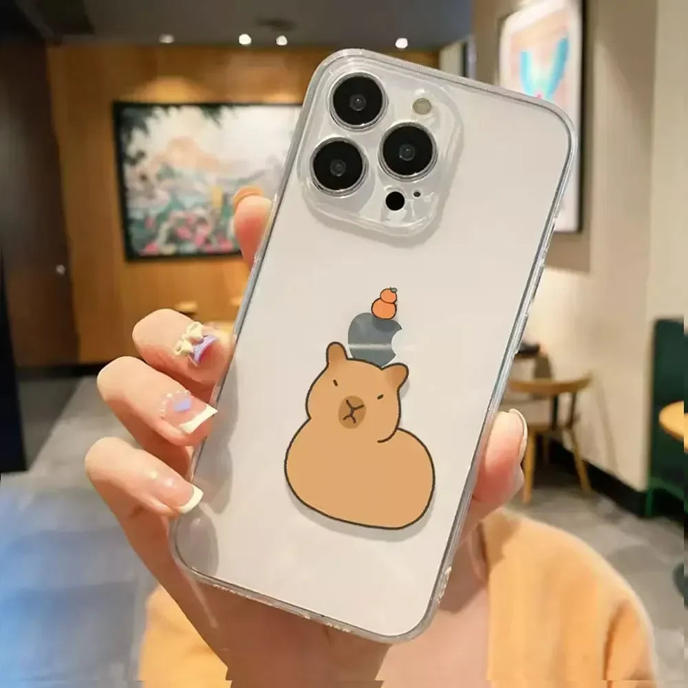 Cartoon Tier Capybara Paar Telefon Fall für IPhone 13 12 11 14 15 Pro XS MAX 7 8 Plus Mini X XR SE20 Transparent Abdeckungen Fundas