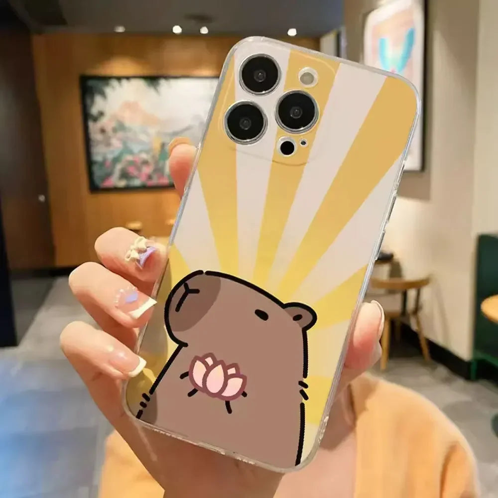 Cartoon Tier Capybara Paar Telefon Fall für IPhone 13 12 11 14 15 Pro XS MAX 7 8 Plus Mini X XR SE20 Transparent Abdeckungen Fundas
