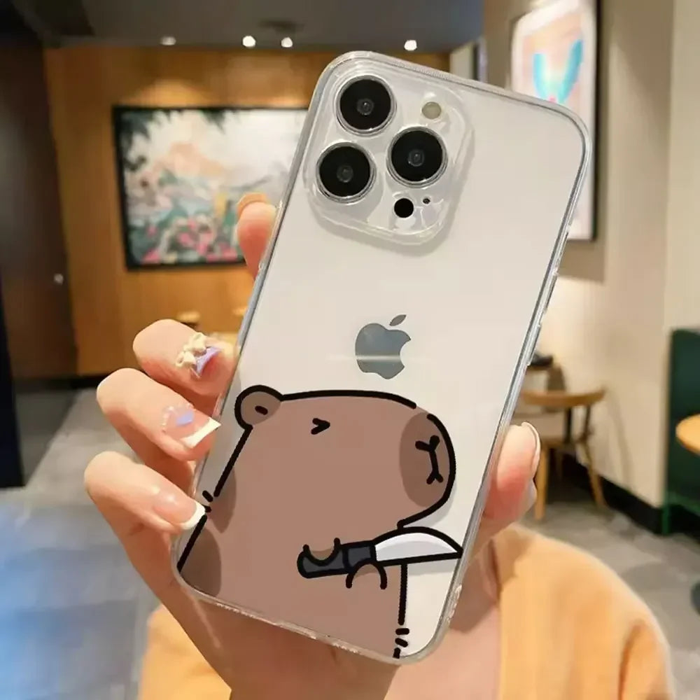 Cartoon Tier Capybara Paar Telefon Fall für IPhone 13 12 11 14 15 Pro XS MAX 7 8 Plus Mini X XR SE20 Transparent Abdeckungen Fundas 