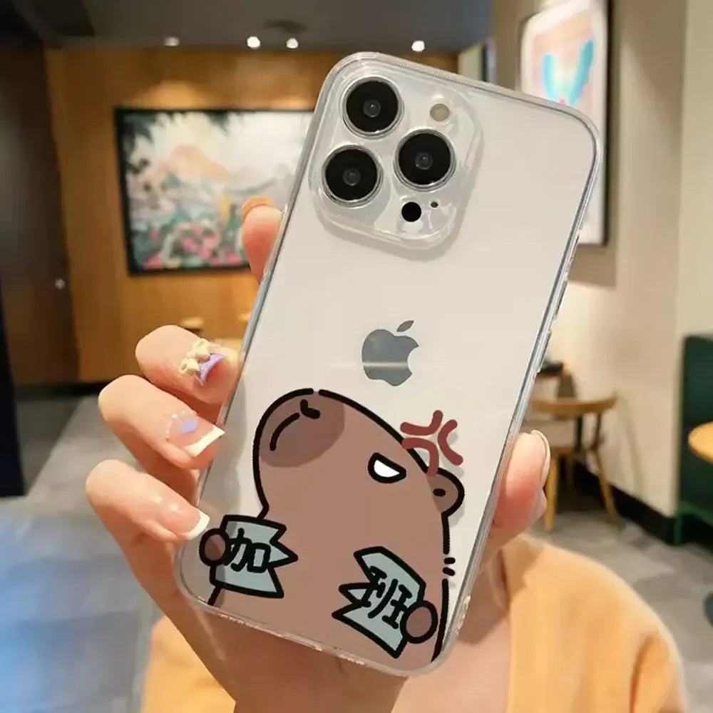 Cartoon Tier Capybara Paar Telefon Fall für IPhone 13 12 11 14 15 Pro XS MAX 7 8 Plus Mini X XR SE20 Transparent Abdeckungen Fundas 