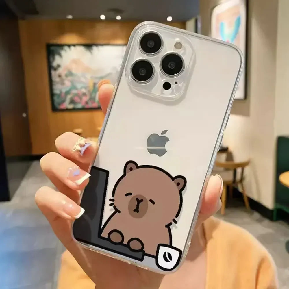 Cartoon Tier Capybara Paar Telefon Fall für IPhone 13 12 11 14 15 Pro XS MAX 7 8 Plus Mini X XR SE20 Transparent Abdeckungen Fundas 