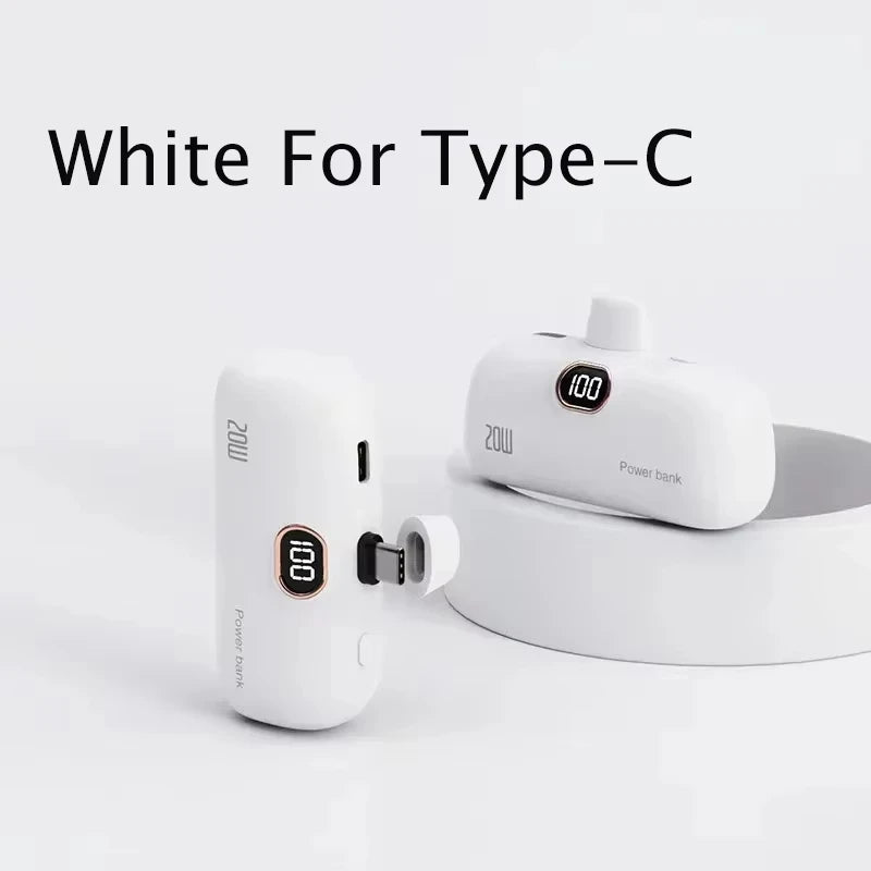 Mini Power Bank 30000mAh Built Cable Portable Mobile Charger Fast Charging External Battery Capsule Powerbank For Type-C iPhone