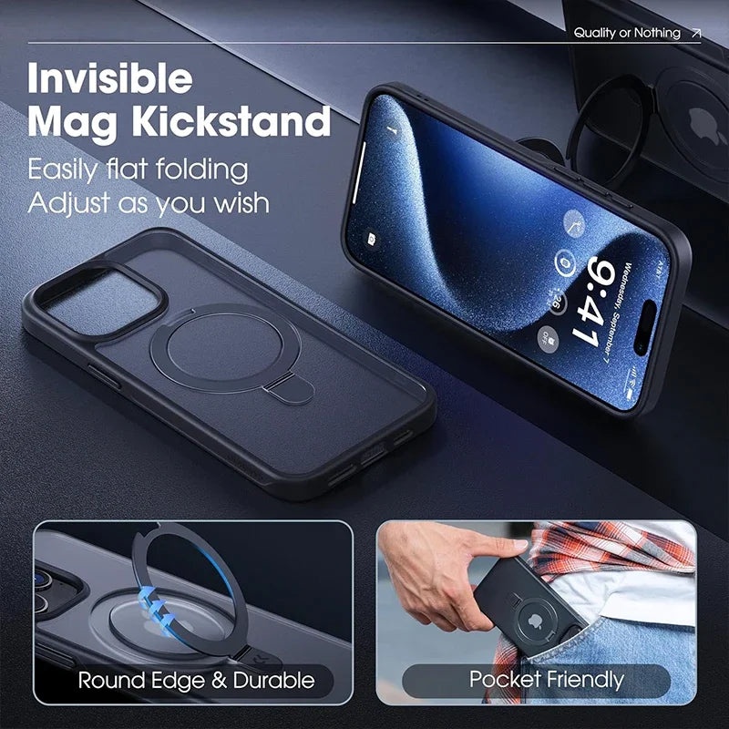 Matt Magnetic Mobile Phone Case with Ring Stand for iPhone