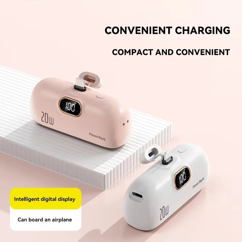 Mini Power Bank 30000mAh Built Cable Portable Mobile Charger Fast Charging External Battery Capsule Powerbank For Type-C iPhone