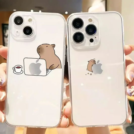 Cartoon Tier Capybara Paar Telefon Fall für IPhone 13 12 11 14 15 Pro XS MAX 7 8 Plus Mini X XR SE20 Transparent Abdeckungen Fundas 