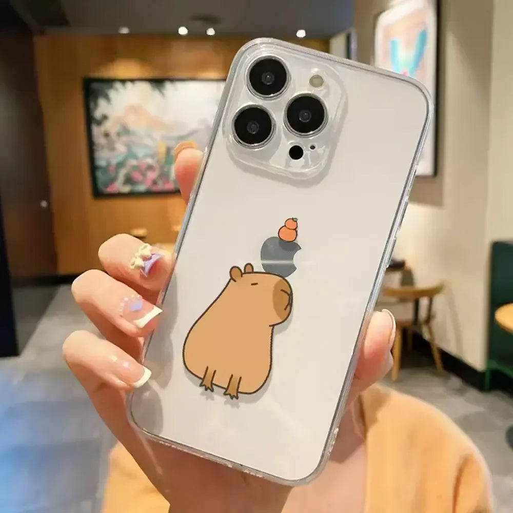 Cartoon Tier Capybara Paar Telefon Fall für IPhone 13 12 11 14 15 Pro XS MAX 7 8 Plus Mini X XR SE20 Transparent Abdeckungen Fundas 